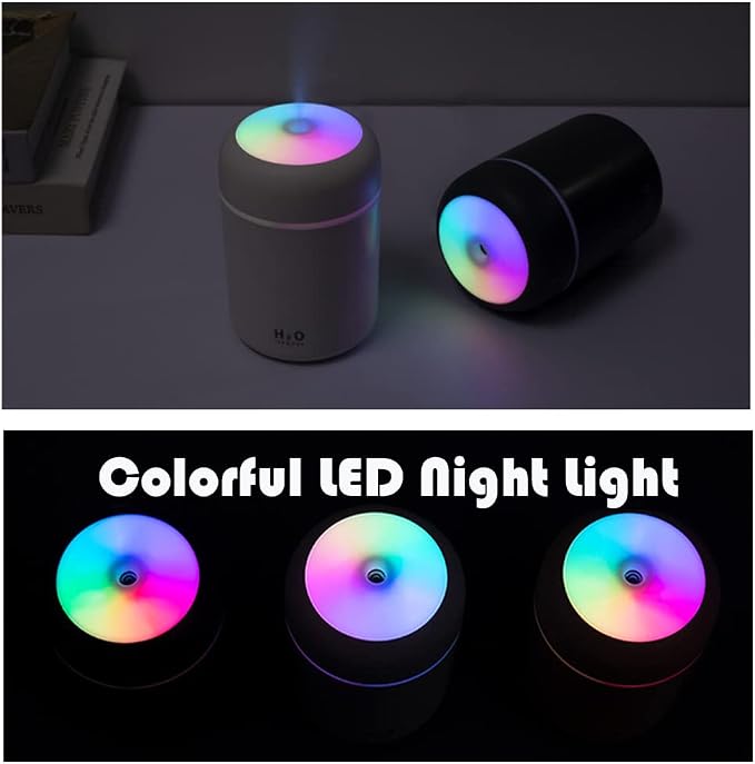 Portable Mini Humidifier, 300ml with Colorful LED Night Light, USB Personal Desktop Humidifier for Car Office Home Travel