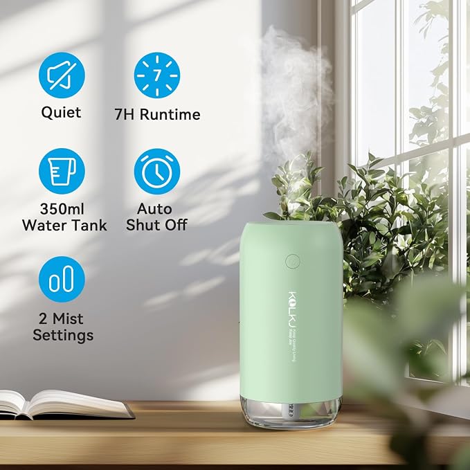 Portable Mini Humidifier, 350ml Small Cool Mist Humidifier, USB Personal Desktop Humidifiers for Bedroom Car Office Travel