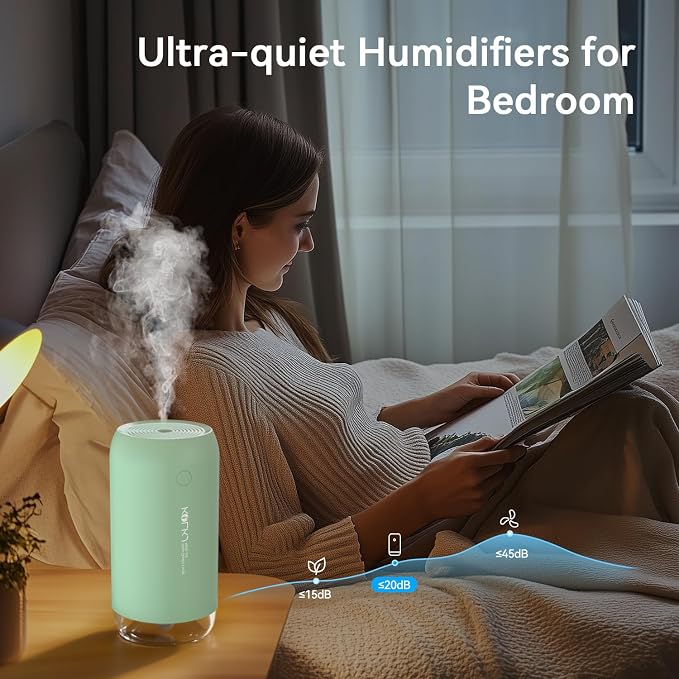 Portable Mini Humidifier, 350ml Small Cool Mist Humidifier, USB Personal Desktop Humidifiers for Bedroom Car Office Travel