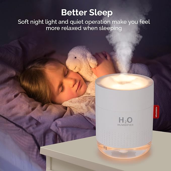 Portable Mini Humidifier, 500ml Small Cool Mist Humidifier, USB Personal Desktop Humidifiers for Baby Bedroom Travel Office