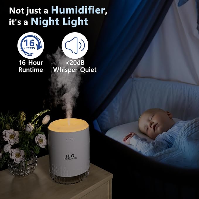 Portable Mini Humidifier, 500ML USB Personal Cool Mist Humidifiers for Bedroom Office Travel Desk, alternate product view 2