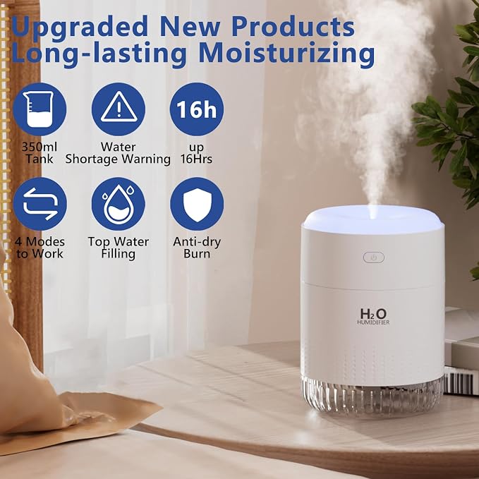Portable Mini Humidifier, 500ML USB Personal Cool Mist Humidifiers for Bedroom Office Travel Desk, alternate product view 3