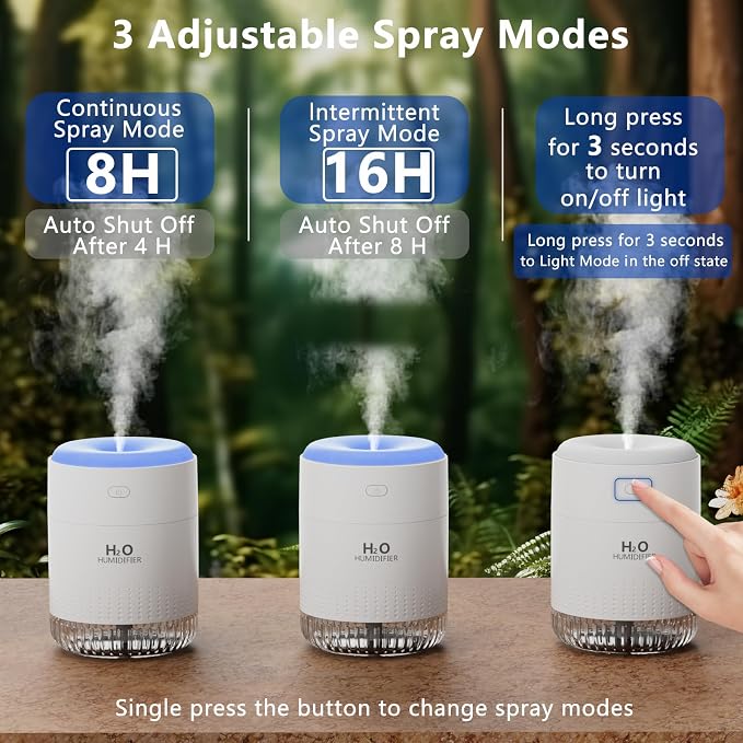 Portable Mini Humidifier, 500ML USB Personal Cool Mist Humidifiers for Bedroom Office Travel Desk, alternate product view 4