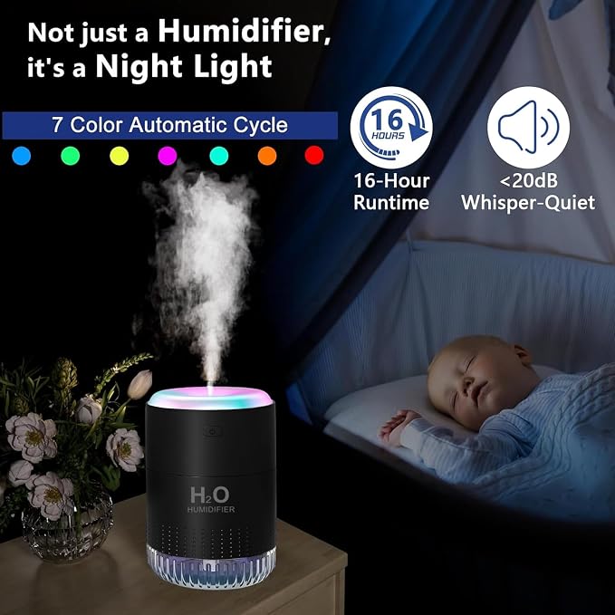 Portable Mini Humidifier, 500ML USB Personal Cool Mist Humidifiers for Bedroom Office Travel Desk, alternate product view 7