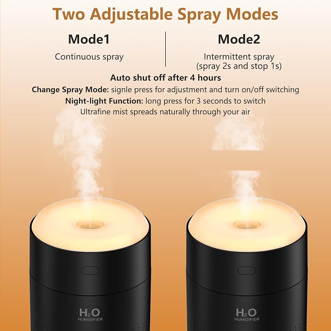 Portable Mini Humidifier, Auto Shut-Off, 2 Mist Modes, Quite, Small Humidifiers for Bedroom Travel Office Desk Plants