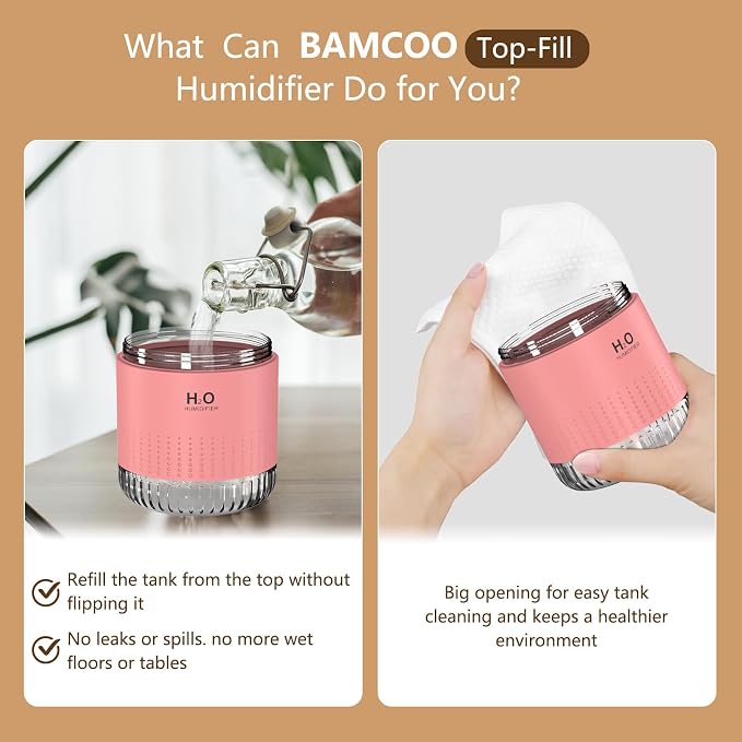 Portable Mini Humidifier, Auto Shut-Off, 2 Mist Modes, Quite, Small Humidifiers for Bedroom Travel Office Desk Plants (Pink)