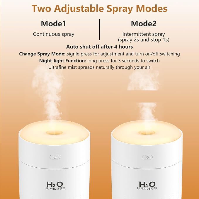Portable Mini Humidifier, Auto Shut-Off, 2 Mist Modes, Quite, Small Humidifiers for Bedroom Travel Office Desk Plants(White)