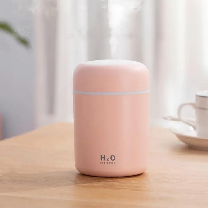 Portable Mini Humidifier, Colorful, Cool Mist, USB Powered. Perfect for Bedroom, Office & Car (300ml, Pink), product image