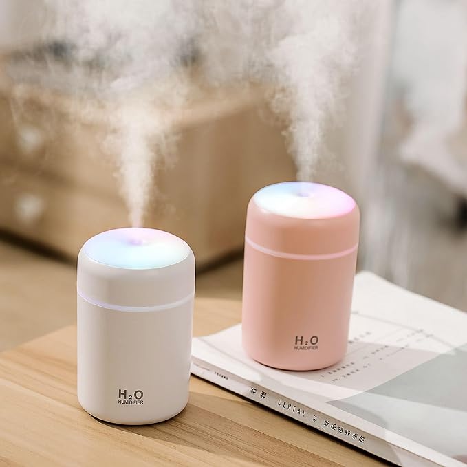 Portable Mini Humidifier, Colorful, Cool Mist, USB Powered. Perfect for Bedroom, Office & Car (300ml, Pink), alternate