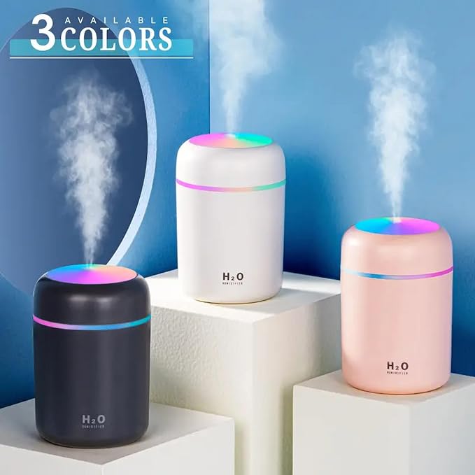 Portable Mini Humidifier, Colorful, Cool Mist, USB Powered. Perfect for Bedroom, Office & Car (300ml, Pink), alternate