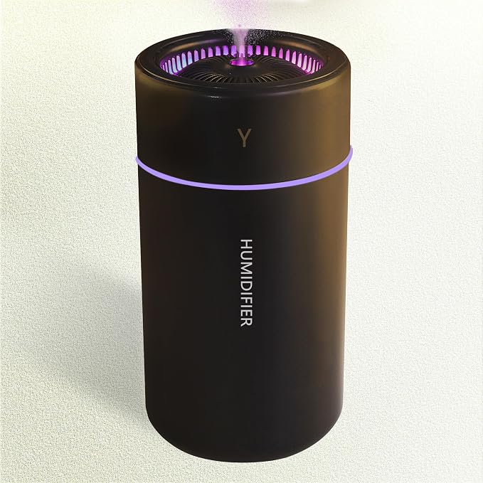 Portable Mini Humidifier, Colorful, Cool Mist, USB Powered. Perfect for Bedroom, Office & Car (Black), product image