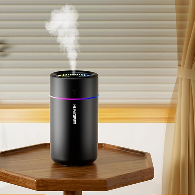 Portable Mini Humidifier, Colorful, Cool Mist, USB Powered. Perfect for Bedroom, Office & Car (Black), alternate product view