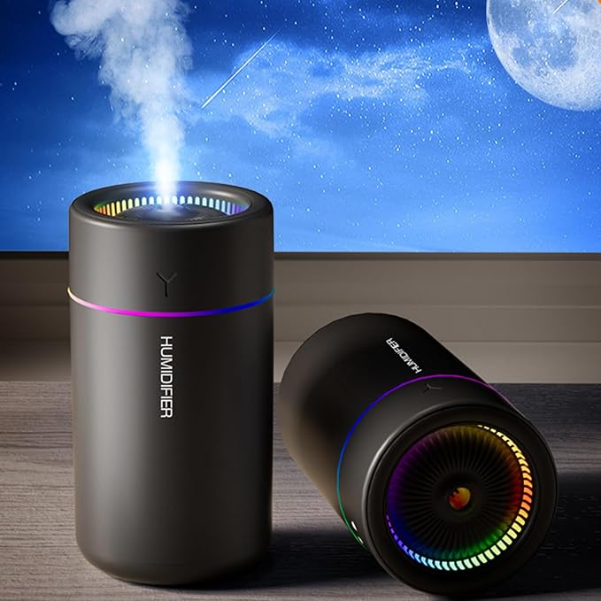 Portable Mini Humidifier, Colorful, Cool Mist, USB Powered. Perfect for Bedroom, Office & Car (Black), alternate product view