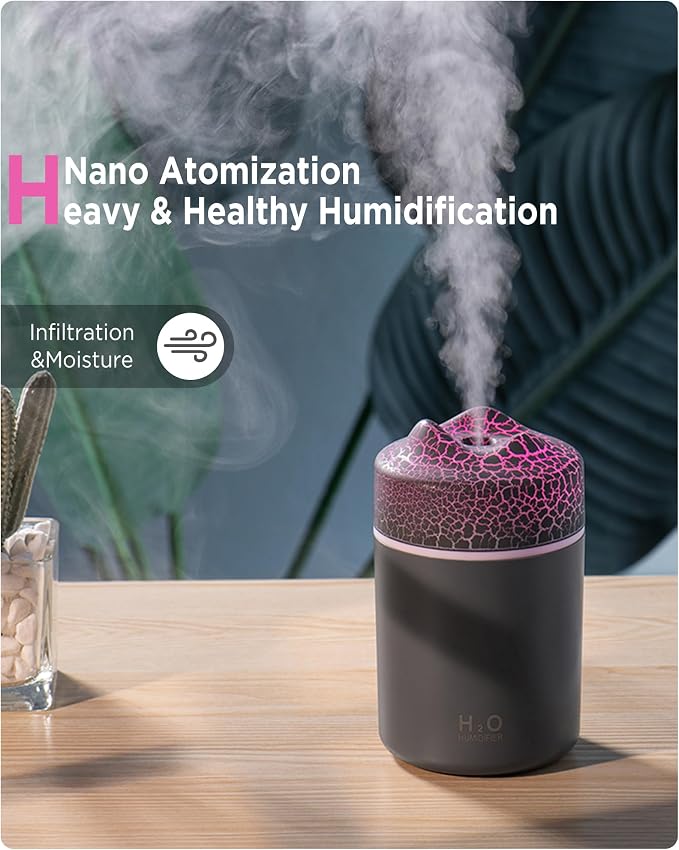 Portable Mini Humidifier, Colorful Volcanic Texture, 300mL Cool Mist Humidifier, USB Powered, Auto Shut-Off., alternate