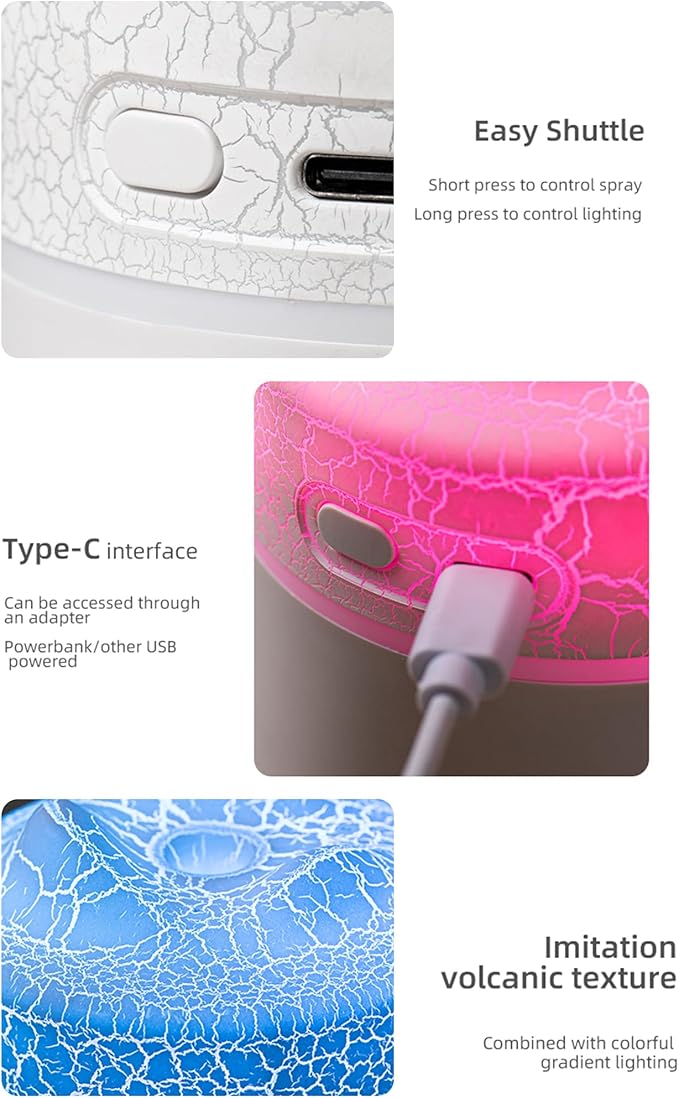 Portable Mini Humidifier, Colorful Volcanic Texture, 300mL Cool Mist Humidifier, USB Powered, Auto Shut-Off., alternate