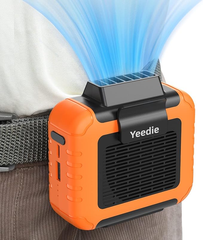 Portable Mini Waist Fan Rechargeable with 23H Working Time, 6200 RPM Strong Airflow, 3 Speed Levels, Belt Shirt Fan Clip on