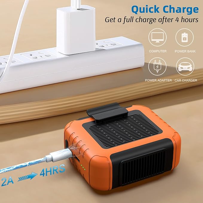 Portable Mini Waist Fan Rechargeable with 23H Working Time, 6200 RPM Strong Airflow, 3 Speed Levels, Belt Shirt Fan Clip on