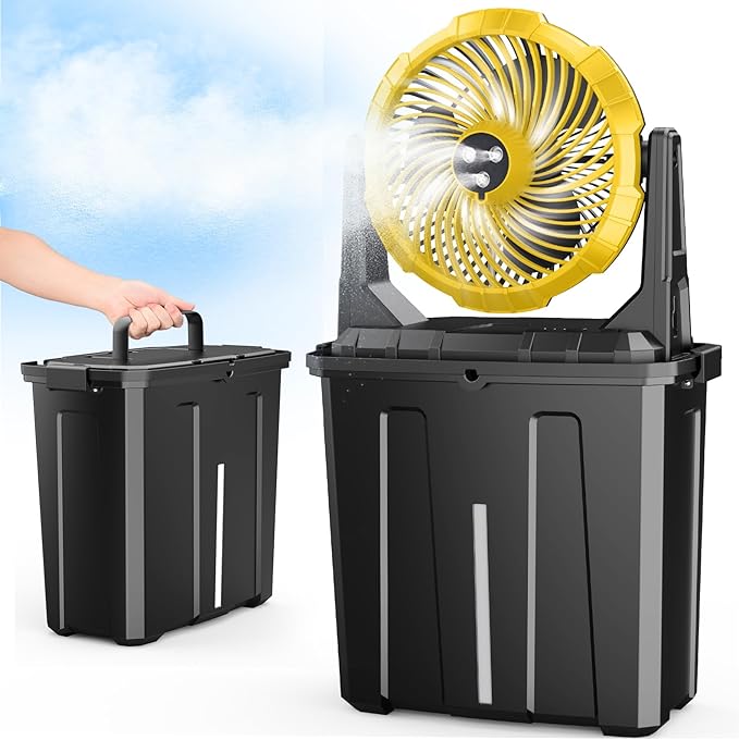 Portable Misting Fan - 9L Bucket, 10-inch Outdoor Cooling Fans for Patios/Camping/Beach/Golf etc., 30000mAh USB Rechargeable