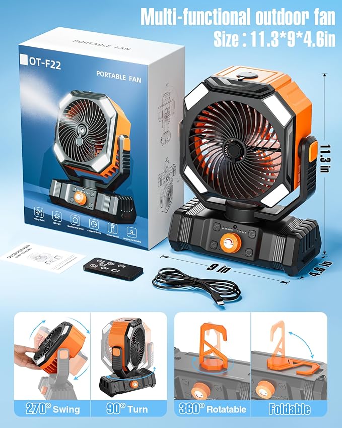 Portable Misting Fan, Cooling Mist Fans, 20000mAh USB Rechargeable Battery Powered Fan with Mister, 250mL Water, alternate