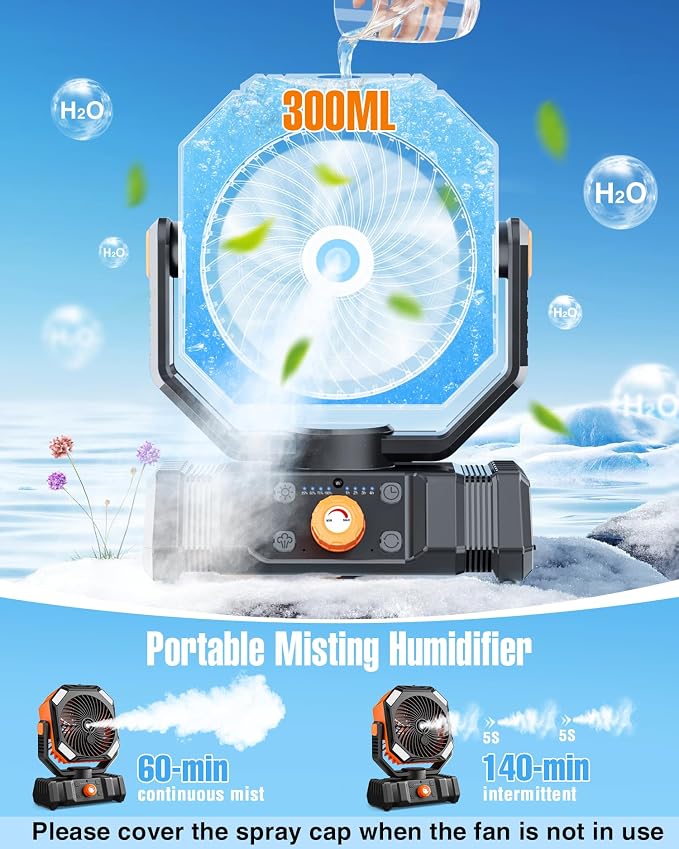 Portable Misting Fan, Cooling Mist Fans, 20000mAh USB Rechargeable Battery Powered Fan with Mister, 250mL Water, alternate