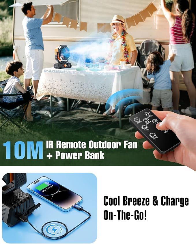 Portable Misting Fan, Cooling Mist Fans, 20000mAh USB Rechargeable Battery Powered Fan with Mister, 250mL Water, alternate