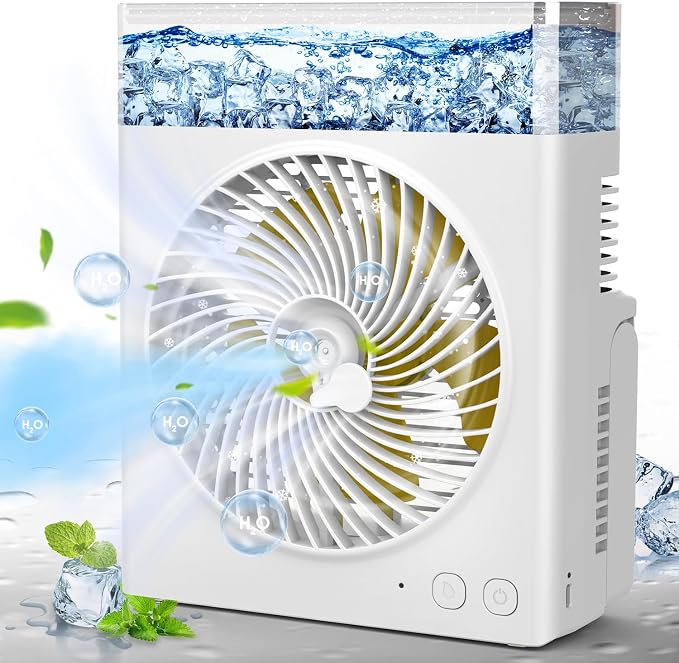Portable Misting Fan,【Max 15H Runtime】 8-Inch Rechargeable Water Cooling Mist Fan with 600mL Water Tank, Quiet