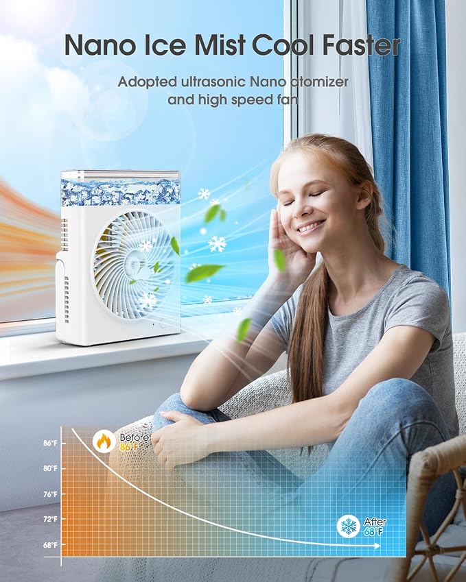 Portable Misting Fan,【Max 15H Runtime】 8-Inch Rechargeable Water Cooling Mist Fan with 600mL Water Tank, Quiet, alternate