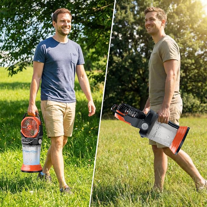 Portable Misting Fan Rechargeable Outdoor Camping Mist Fans with 2L Ice Water Tank, 4 Speeds, RGB Light, Timer & Flashlight