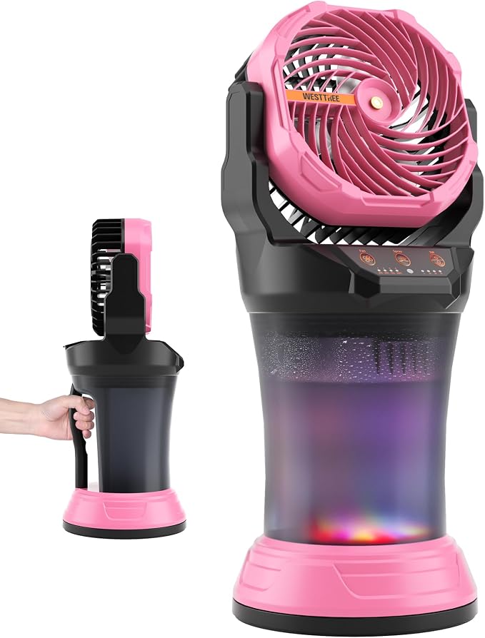 Portable Misting Fan with Large Battery Fan-Rechargeable Outdoor Misting Cooling Fans with 2L Water Tank,RGB Lights,4 Speeds
