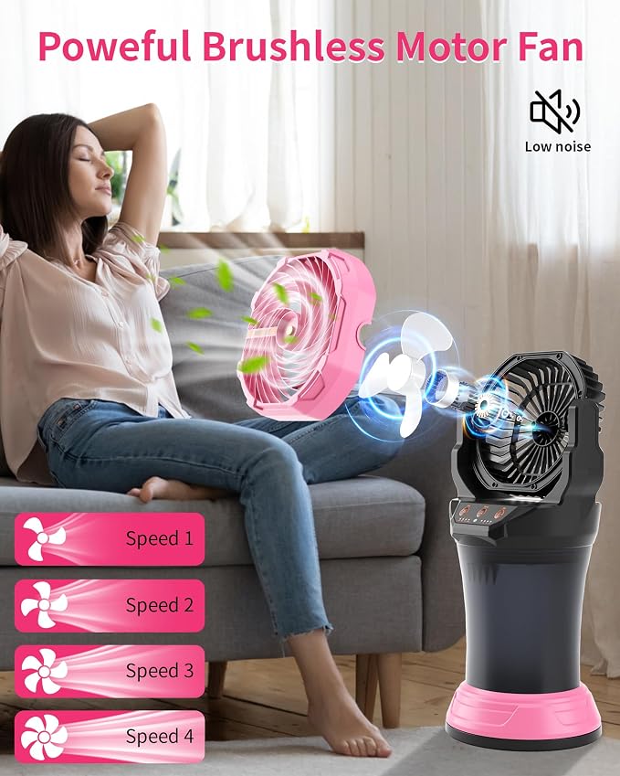 Portable Misting Fan with Large Battery Fan-Rechargeable Outdoor Misting Cooling Fans with 2L Water Tank,RGB Lights,4 Speeds