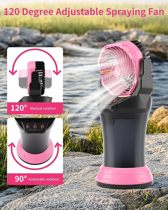 Portable Misting Fan with Large Battery Fan-Rechargeable Outdoor Misting Cooling Fans with 2L Water Tank,RGB Lights,4 Speeds