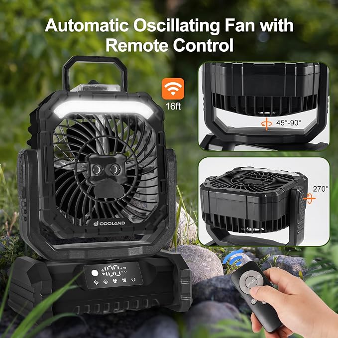 Portable Misting Fan with Light, 30000mAh Rechargeable Battery Camping Fan with 2 Spray Mister, Outdoors Tent Ventilador with