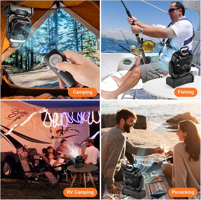 Portable Misting Fan with Light, 30000mAh Rechargeable Battery Camping Fan with 2 Spray Mister, Outdoors Tent Ventilador with