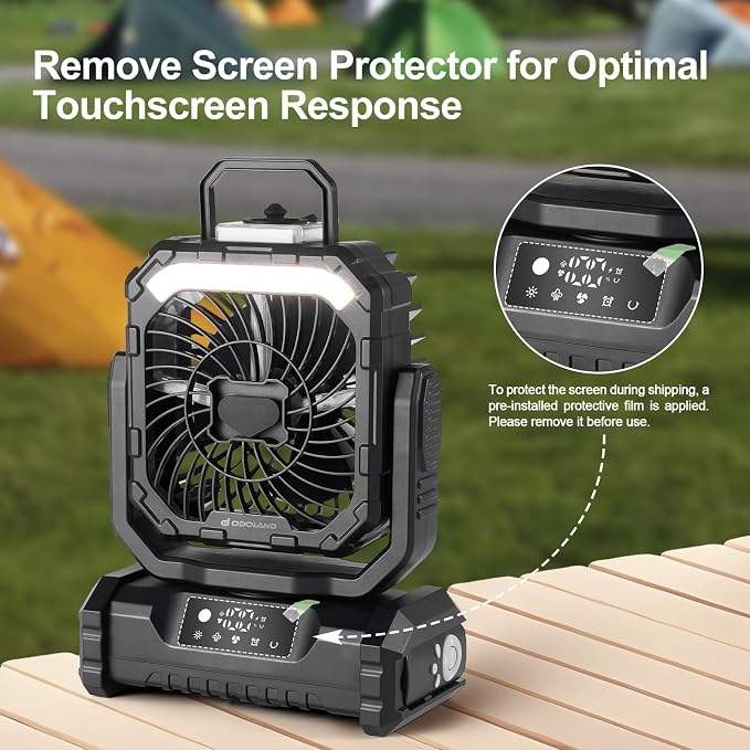 Portable Misting Fan with Light, 30000mAh Rechargeable Battery Camping Fan with 2 Spray Mister, Outdoors Tent Ventilador with