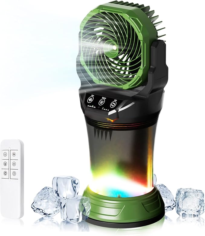 Portable Misting Fan with Remote & 30000mAh Rechargeable Misting Fans for Outside Patios Camping Beach &