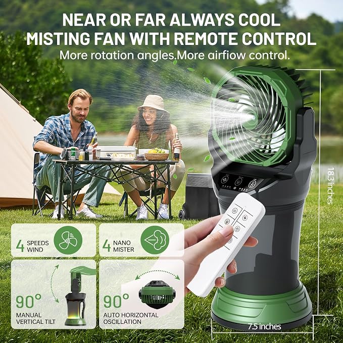Portable Misting Fan with Remote & 30000mAh Rechargeable Misting Fans for Outside Patios Camping Beach &, alternate view 3