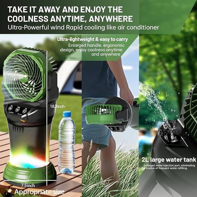 Portable Misting Fan with Remote & 30000mAh Rechargeable Misting Fans for Outside Patios Camping Beach &, alternate view 5