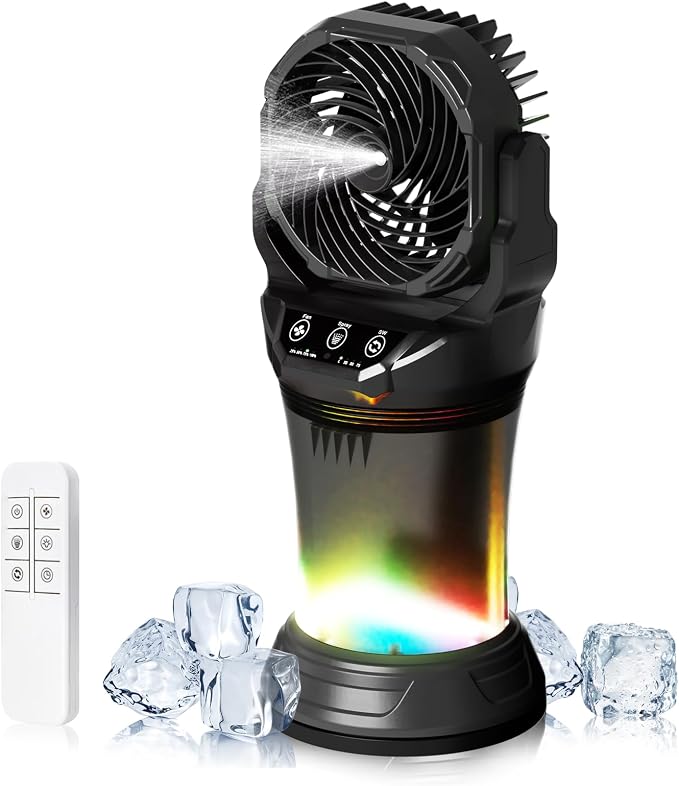 Portable Misting Fan with Remote & 30000mAh Rechargeable Misting Fans for Outside Patios Camping Beach &