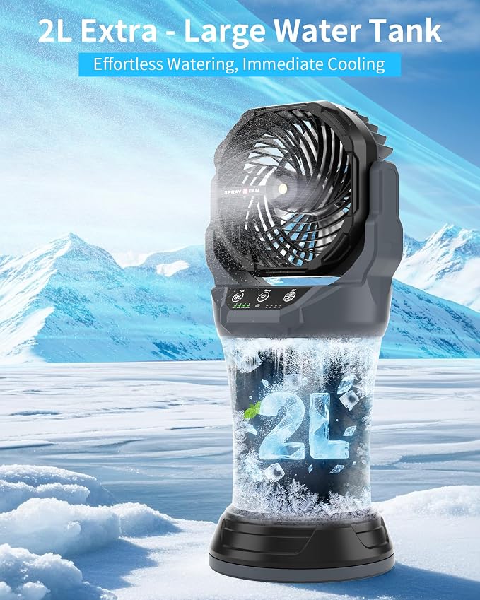 Portable Misting Fan with RGB Ambient Light- 2L Water Tank, 4 Speeds & Spray Mist Fan, 30000mAh Rechargeable Misting Fans for