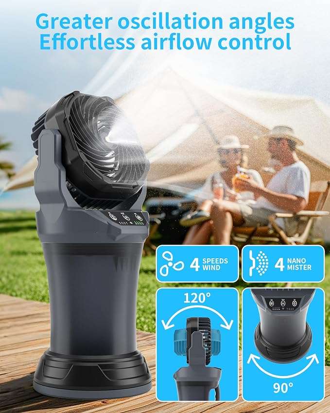 Portable Misting Fan with RGB Ambient Light- 2L Water Tank, 4 Speeds & Spray Mist Fan, 30000mAh Rechargeable Misting Fans for