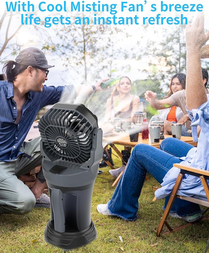 Portable Misting Fan with RGB Ambient Light- 2L Water Tank, 4 Speeds & Spray Mist Fan, 30000mAh Rechargeable Misting Fans for