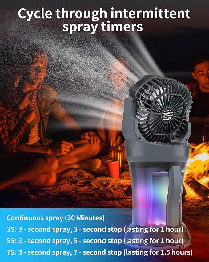 Portable Misting Fan with RGB Ambient Light- 2L Water Tank, 4 Speeds & Spray Mist Fan, 30000mAh Rechargeable Misting Fans for