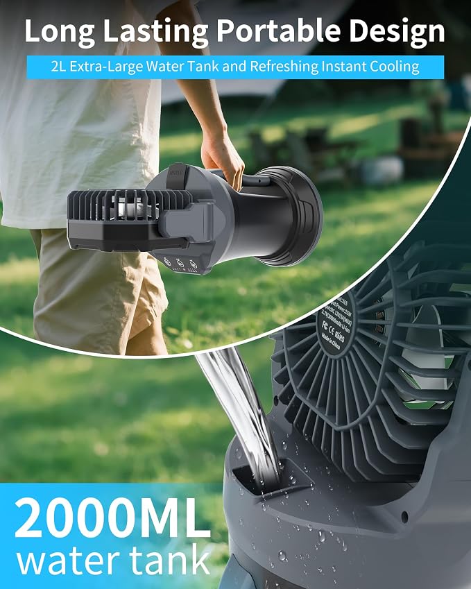 Portable Misting Fan with RGB Ambient Light- 2L Water Tank, 4 Speeds & Spray Mist Fan, 30000mAh Rechargeable Misting Fans for