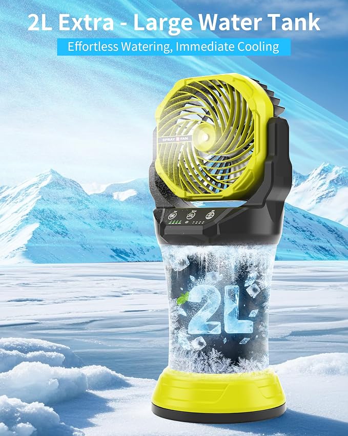 Portable Misting Fan with RGB Ambient Light- 2L Water Tank, 4 Speeds & Spray Mist Fan, 30000mAh Rechargeable Misting Fans for