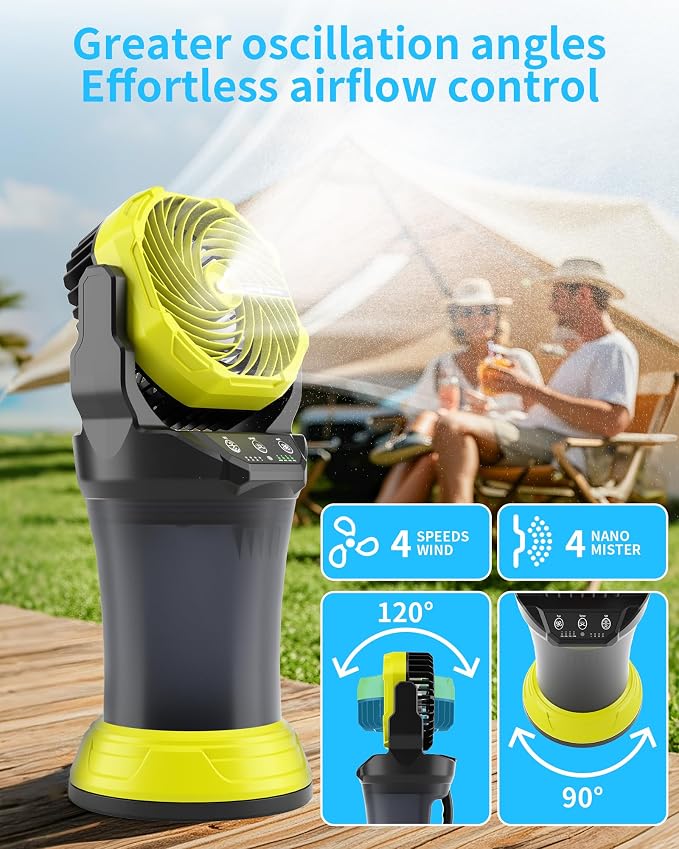 Portable Misting Fan with RGB Ambient Light- 2L Water Tank, 4 Speeds & Spray Mist Fan, 30000mAh Rechargeable Misting Fans for