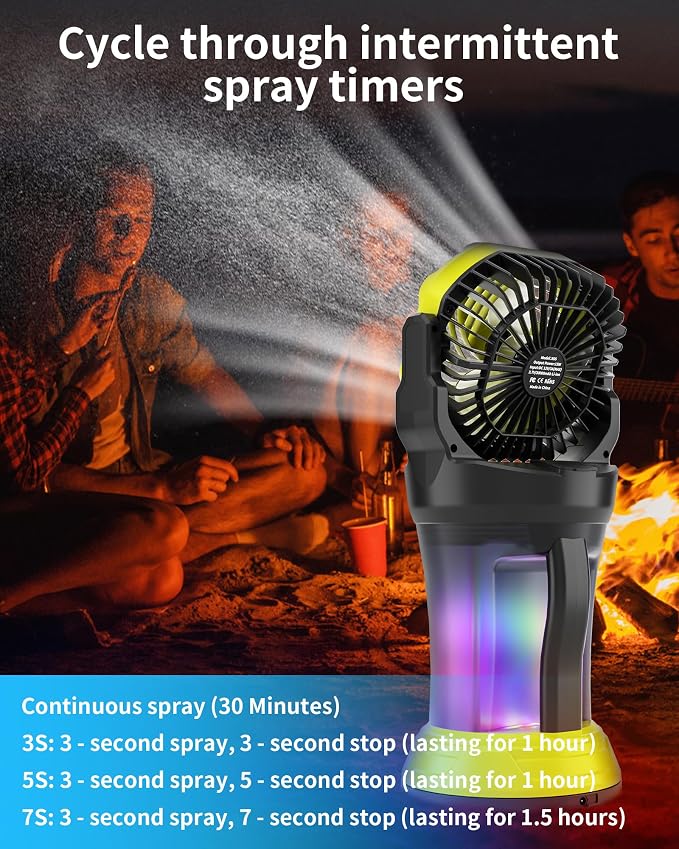 Portable Misting Fan with RGB Ambient Light- 2L Water Tank, 4 Speeds & Spray Mist Fan, 30000mAh Rechargeable Misting Fans for