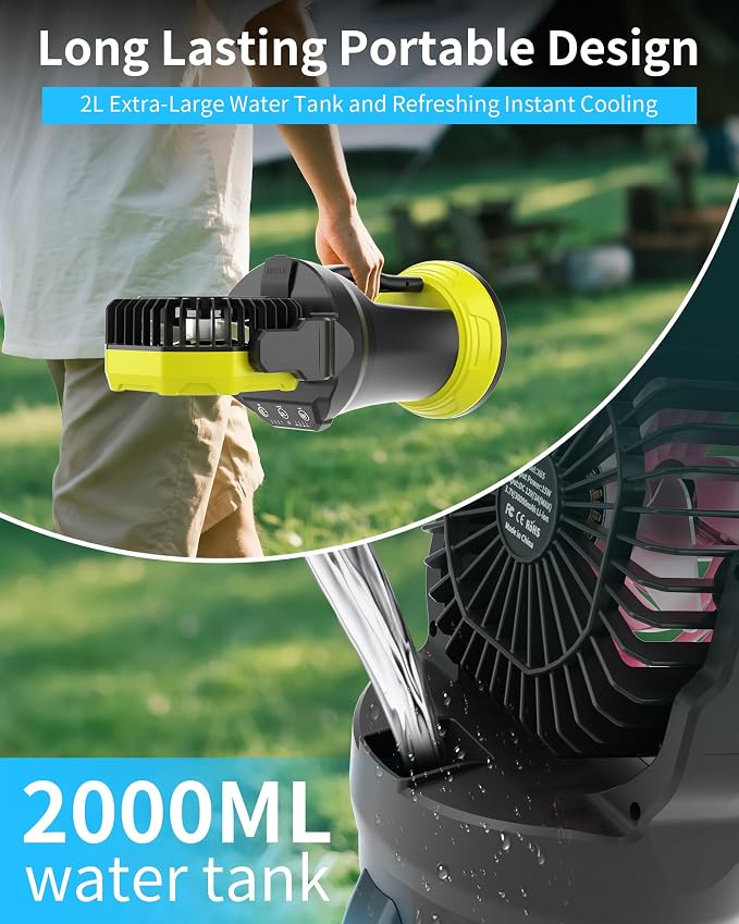 Portable Misting Fan with RGB Ambient Light- 2L Water Tank, 4 Speeds & Spray Mist Fan, 30000mAh Rechargeable Misting Fans for