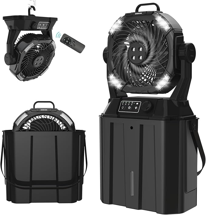 Portable Misting Fans - 6L Water Tank, 20000mAh Rechargeable Outside Water Fans with Remote Control, LED Light