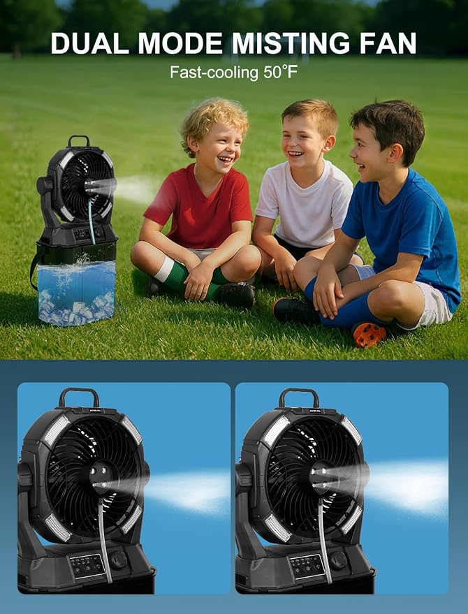 Portable Misting Fans - 6L Water Tank, 20000mAh Rechargeable Outside Water Fans with Remote Control, LED Light, alternate