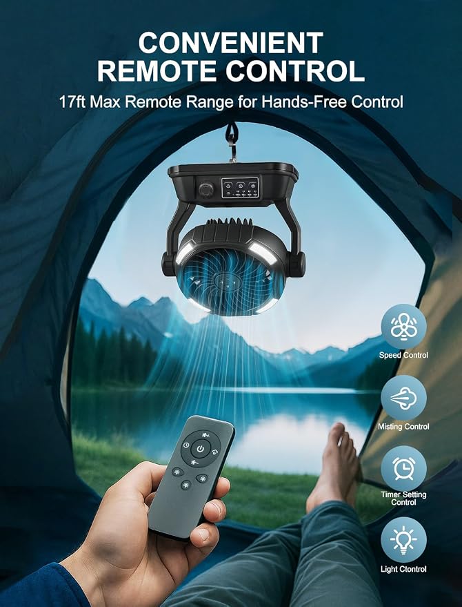Portable Misting Fans - 6L Water Tank, 20000mAh Rechargeable Outside Water Fans with Remote Control, LED Light, alternate